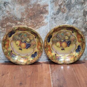 Vintage Pair of Daher Decorated Ware England Large Round Fruit Bowl Wall Hanging